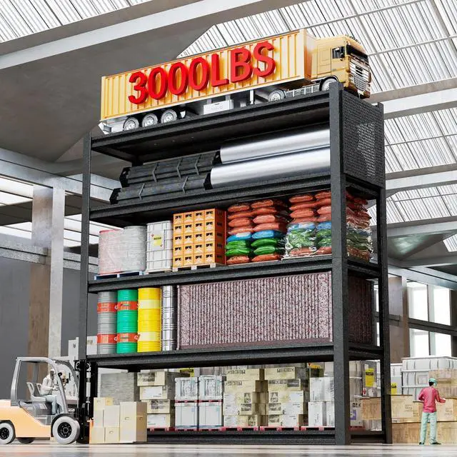 Alt view image 2 of 6 - Garage Shelving 48" Wide Heavy Duty Storage Shelves Units and Storage,Metal Shelving Adjustable Shelves,Steel Garage Storage Rack,Industrial Utility Shelf Organization for Kitchen,Pantry