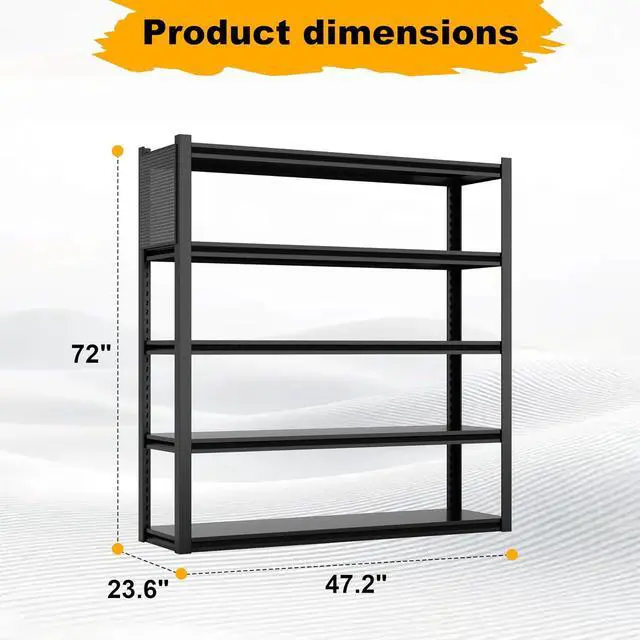 Alt view image 3 of 6 - Garage Shelving 48" Wide Heavy Duty Storage Shelves Units and Storage,Metal Shelving Adjustable Shelves,Steel Garage Storage Rack,Industrial Utility Shelf Organization for Kitchen,Pantry