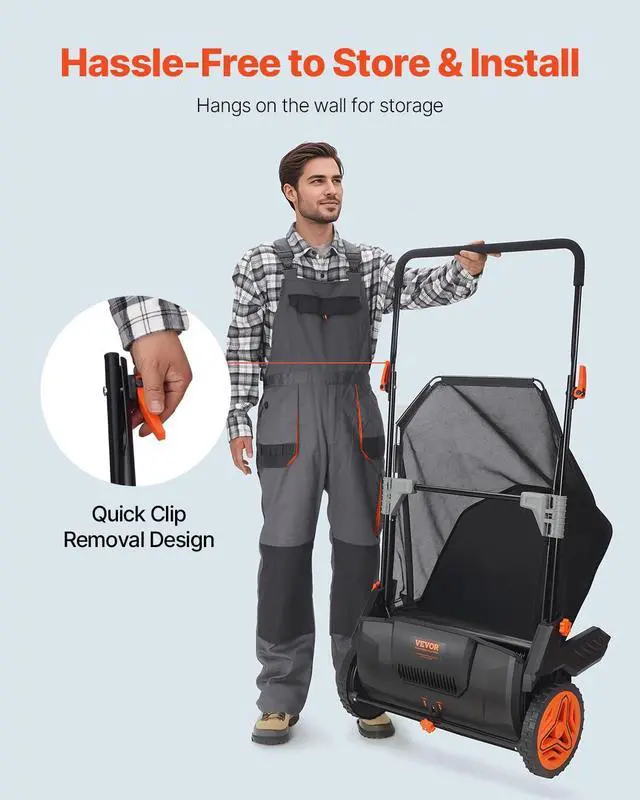 Alt view image 6 of 7 - Push Lawn Sweeper, 21inch Leaf & Grass Collector, Heavy Duty Thickened Steel Durable to Use with Large Capacity 3.5 cu. ft. Mesh Collection Hopper Bag, 2 Spinning Brushes