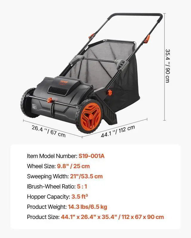 Alt view image 7 of 7 - Push Lawn Sweeper, 21inch Leaf & Grass Collector, Heavy Duty Thickened Steel Durable to Use with Large Capacity 3.5 cu. ft. Mesh Collection Hopper Bag, 2 Spinning Brushes