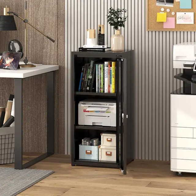Alt view image 2 of 7 - Metal Locker Storage Cabinet with 1 Doors, Pantry with Shelves, Storage Cabinet with Adjustable Leveling Foot for Kitchen, Employees, Office,Locker,Black,34.5"*15.75"*13.78"