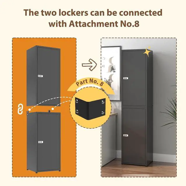 Alt view image 5 of 7 - Metal Locker Storage Cabinet with 1 Doors, Pantry with Shelves, Storage Cabinet with Adjustable Leveling Foot for Kitchen, Employees, Office,Locker,Black,34.5"*15.75"*13.78"
