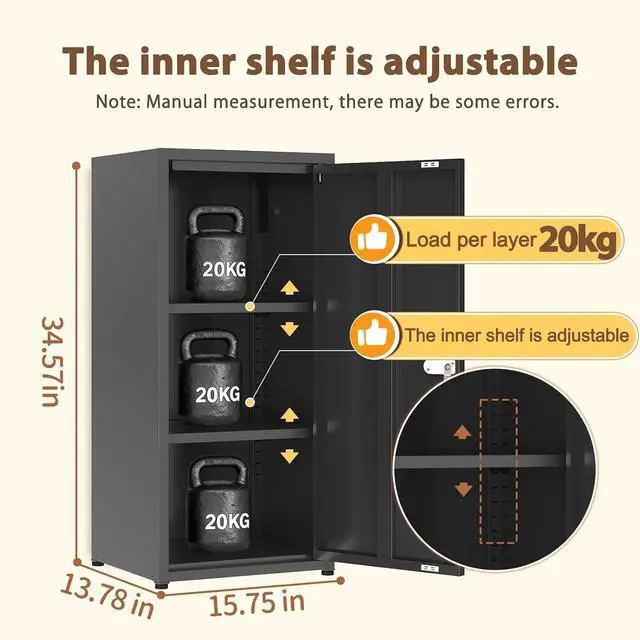Alt view image 3 of 7 - Metal Locker Storage Cabinet with 1 Doors, Pantry with Shelves, Storage Cabinet with Adjustable Leveling Foot for Kitchen, Employees, Office,Locker,Black,34.5"*15.75"*13.78"