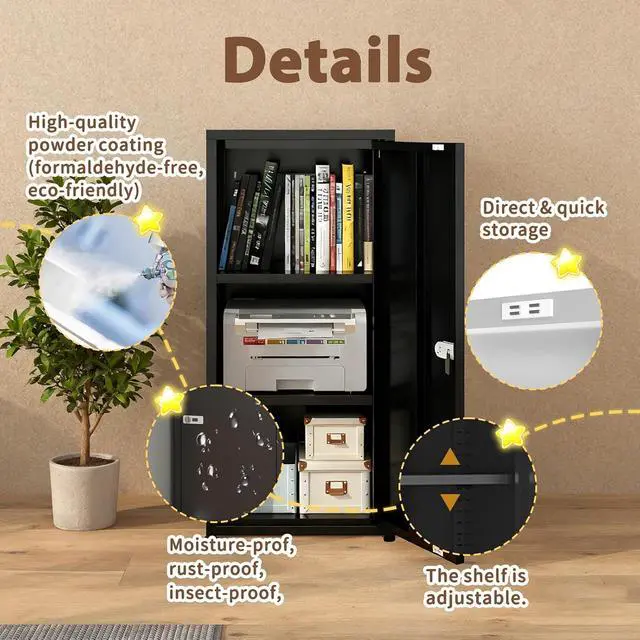 Alt view image 7 of 7 - Metal Locker Storage Cabinet with 1 Doors, Pantry with Shelves, Storage Cabinet with Adjustable Leveling Foot for Kitchen, Employees, Office,Locker,Black,34.5"*15.75"*13.78"