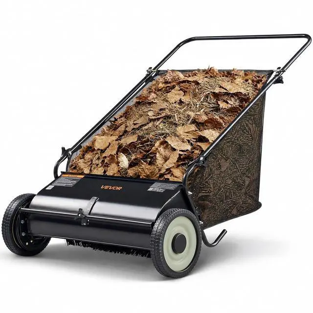 Main image of Push Lawn Sweeper, 26 Inch Leaf & Grass Collector, Strong Rubber Wheels & Heavy Duty Thickened Steel Durable to Use with Large Capacity 7 ft³ Mesh Collection Bag, 4 Spinning Brushes