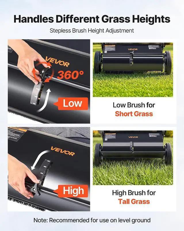 Alt view image 4 of 7 - Push Lawn Sweeper, 26 Inch Leaf & Grass Collector, Strong Rubber Wheels & Heavy Duty Thickened Steel Durable to Use with Large Capacity 7 ft³ Mesh Collection Bag, 4 Spinning Brushes