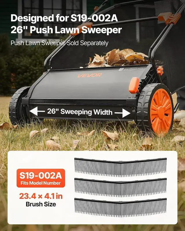 Alt view image 2 of 7 - 3 Packs Lawn Sweeper Brush Replacement, Compatible with VEVOR 26 in Lawn & Leaf Collector Sweepers, Yard Sweeper Brush Paddle with Durable V-Shaped Bristles for Easy Grass Leaf Cleanup