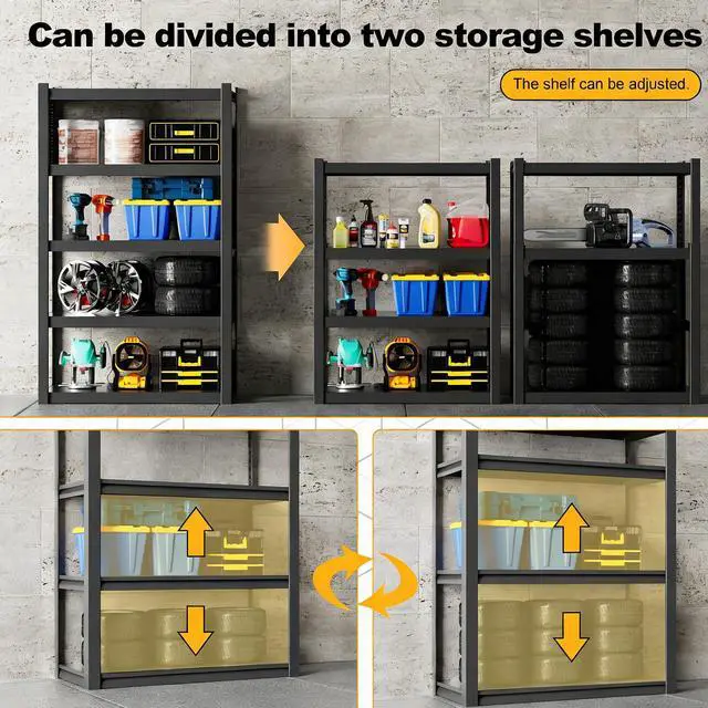 Alt view image 3 of 5 - Heavy Duty Metal Garage Shelving Unit,72" H*59" W*24" D 5000LBS Load Capacity Adjustable Industrial Storage Shelves for Garage Warehouse Basement Organization