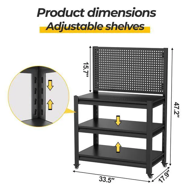 Alt view image 2 of 6 - Large Rolling Tool Cart with Drawers, 3 Tier Heavy-Duty Mobile Storage Cart with Lockable Wheels, Multi-Purpose Organizer for Garage Workshop Home Office