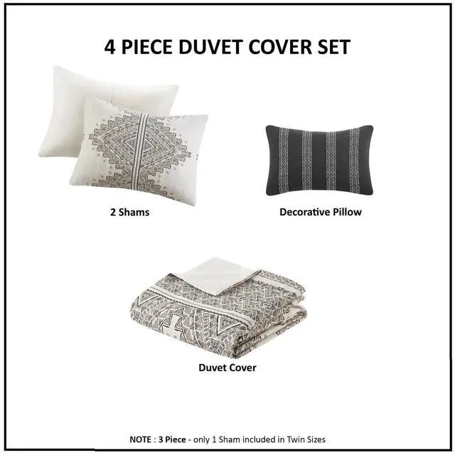 Alt view image 2 of 7 - Soft Breathable Microfiber Full/Queen Duvet Cover Set - 4 Piece Printed Bedding Set with Pillowcases & Decorative Throw Pillow, Boho Chic Home Decor.
