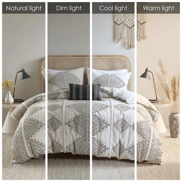 Alt view image 4 of 7 - Soft Breathable Microfiber Full/Queen Duvet Cover Set - 4 Piece Printed Bedding Set with Pillowcases & Decorative Throw Pillow, Boho Chic Home Decor.