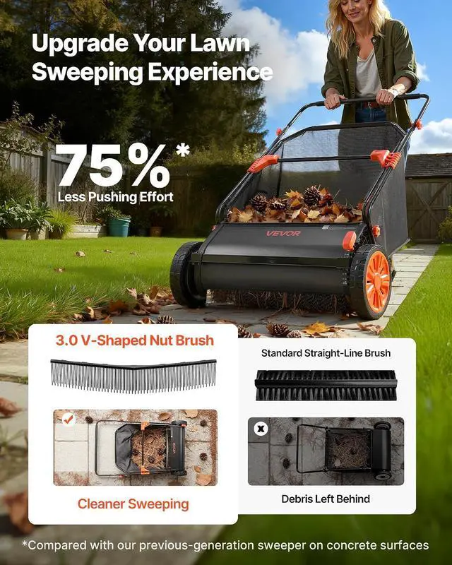 Alt view image 4 of 7 - 3 Packs Lawn Sweeper Brush Replacement, Compatible with VEVOR 26 in Lawn & Leaf Collector Sweepers, Yard Sweeper Brush Paddle with Durable V-Shaped Bristles for Easy Grass Leaf Cleanup