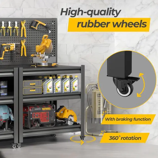 Alt view image 5 of 7 - Work Bench with Pegboard,Heavy Duty Workbench with Wheels Adjustable Shelves,Tool Cart,Work Table for Garage Warehouse47.2 H*33.46" W*18" D