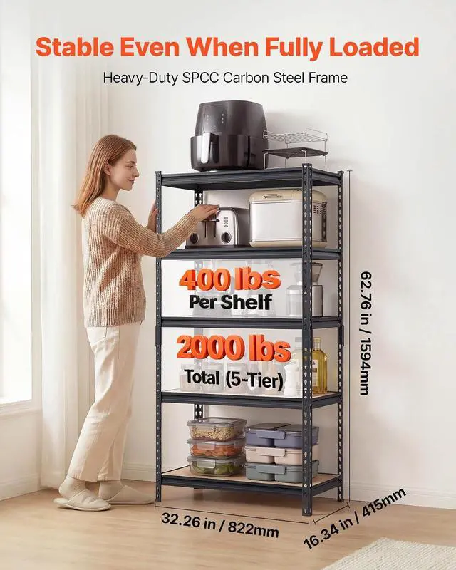 Alt view image 3 of 7 - Garage Shelving, 5-Tier Adjustable Storage Shelves, 3000 lbs Heavy Duty Garage Shelves, Metal Utility Rack Shelf for Garage Workshop Warehouse Basement, 59.49" W x 20.55" D x 71.38" H
