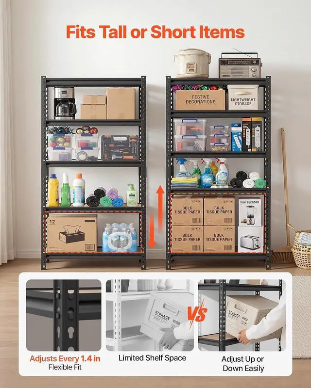 Alt view image 4 of 7 - Garage Shelving, 5-Tier Adjustable Storage Shelves, 3000 lbs Heavy Duty Garage Shelves, Metal Utility Rack Shelf for Garage Workshop Warehouse Basement, 59.49" W x 20.55" D x 71.38" H