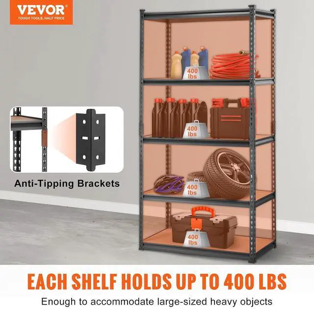 Alt view image 4 of 7 - Storage Shelving Unit, 5-Tier Adjustable, 2000 lbs Capacity, Heavy Duty Garage Shelves Metal Organizer Utility Rack, Black, 36" L x 18" W x 72" H for Kitchen Pantry Basement Bathroom Laundry