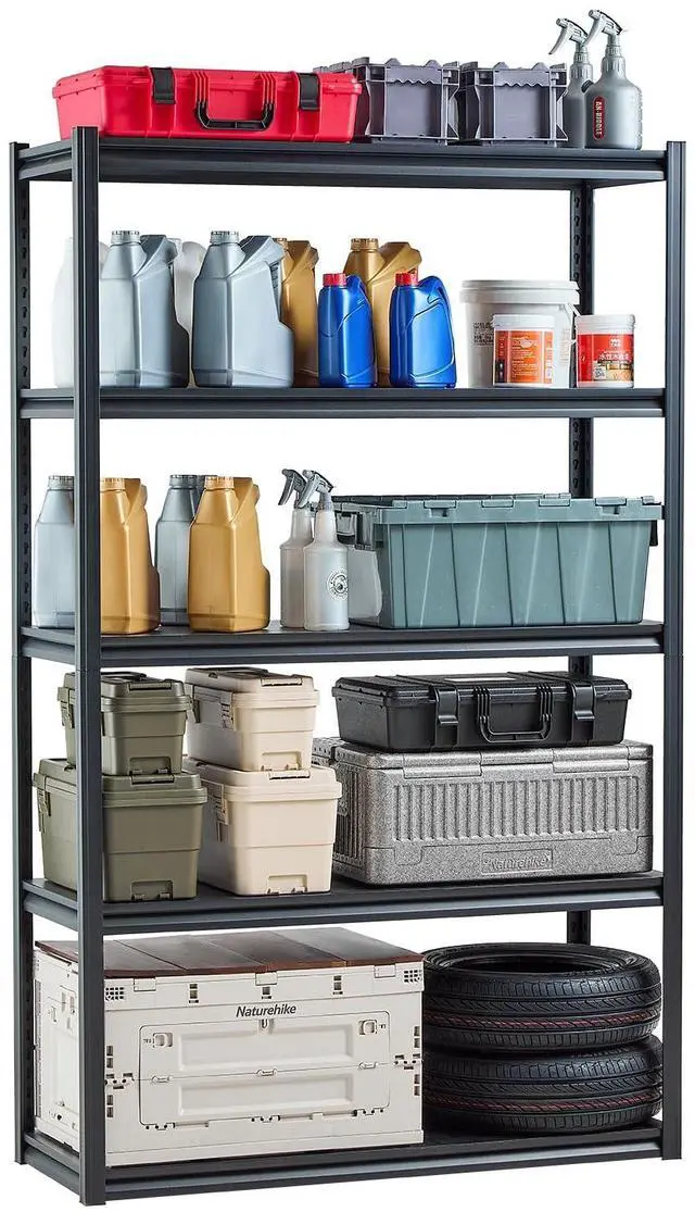 Main image of Storage Shelves, 3000 lbs, 5 Tier Garage Storage Shelving, 18" D x 48" W x 78" H Adjustable Metal Shelves for Garage Shelves Utility Rack Shelf, Ideal for Kitchen, Warehouse, Basement, Black