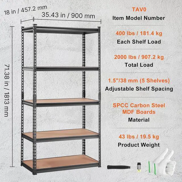 Alt view image 3 of 7 - Storage Shelving Unit, 5-Tier Adjustable, 2000 lbs Capacity, Heavy Duty Garage Shelves Metal Organizer Utility Rack, Black, 36" L x 18" W x 72" H for Kitchen Pantry Basement Bathroom Laundry