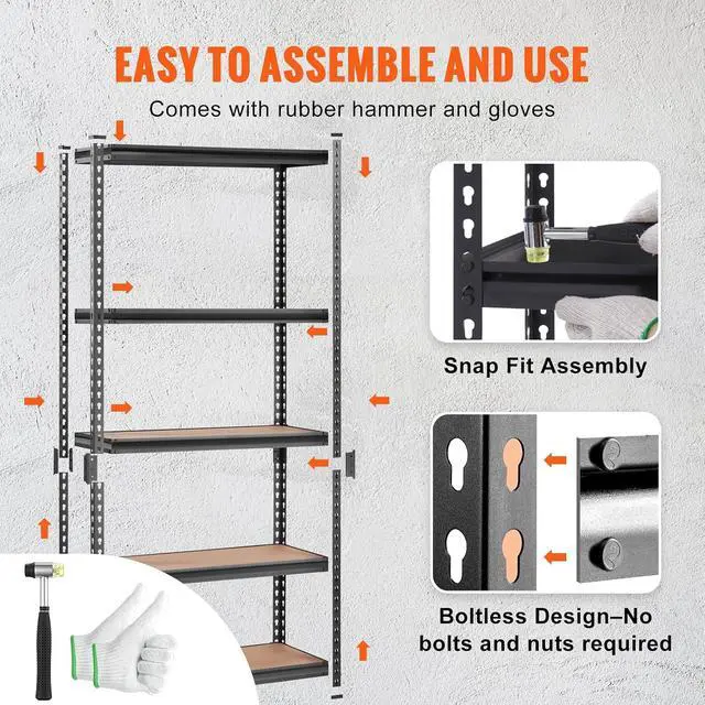Alt view image 6 of 7 - Storage Shelving Unit, 5-Tier Adjustable, 2000 lbs Capacity, Heavy Duty Garage Shelves Metal Organizer Utility Rack, Black, 36" L x 18" W x 72" H for Kitchen Pantry Basement Bathroom Laundry