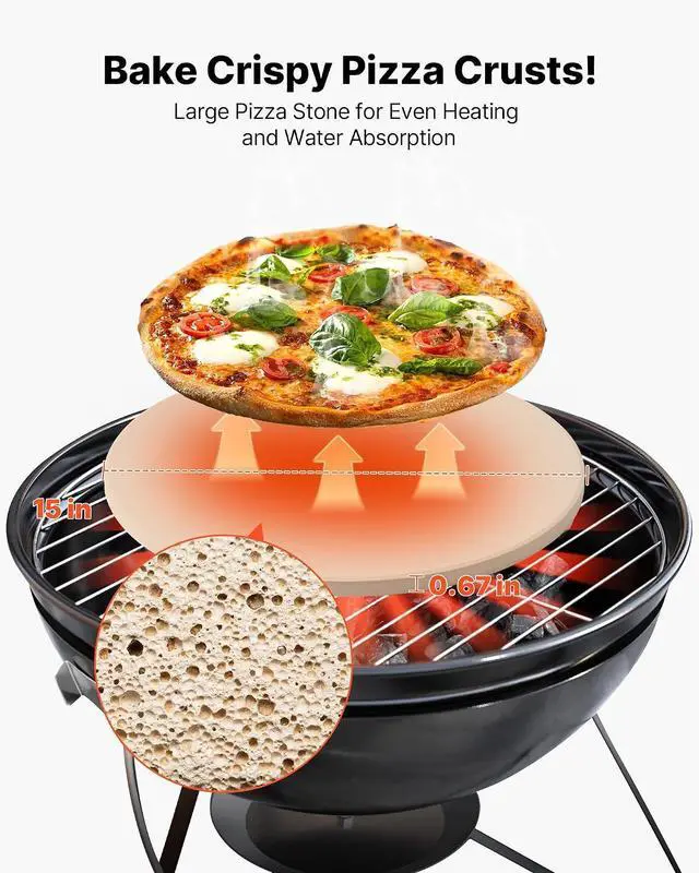 Alt view image 2 of 7 - Pizza Stone, 15 in Round Pizza Stone, 0.67 in Large Cordierite Baking-Stone with Metal Peel, Scrape, 1450 Heat-Resistant Cooking Stones, for Kitchen Oven, Baking Pizzas, BBQ Grill