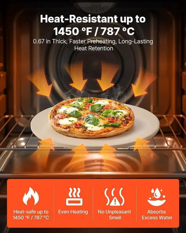 Alt view image 3 of 7 - Pizza Stone, 15 in Round Pizza Stone, 0.67 in Large Cordierite Baking-Stone with Metal Peel, Scrape, 1450 Heat-Resistant Cooking Stones, for Kitchen Oven, Baking Pizzas, BBQ Grill
