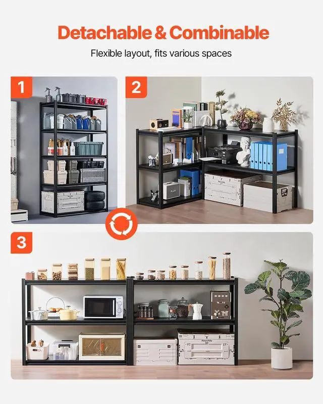 Alt view image 6 of 7 - Storage Shelves, 3000 lbs, 5 Tier Garage Storage Shelving, 18" D x 48" W x 78" H Adjustable Metal Shelves for Garage Shelves Utility Rack Shelf, Ideal for Kitchen, Warehouse, Basement, Black