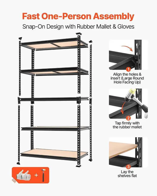 Alt view image 6 of 7 - Storage Shelves, 5-Tier Adjustable, 2500 lbs Capacity, Heavy Duty Garage Storage Shelving Unit, Metal Utility Rack Shelf, for Garage Warehouse Basement Kitchen, 40.35" W x 20.35" D x 71.38" H