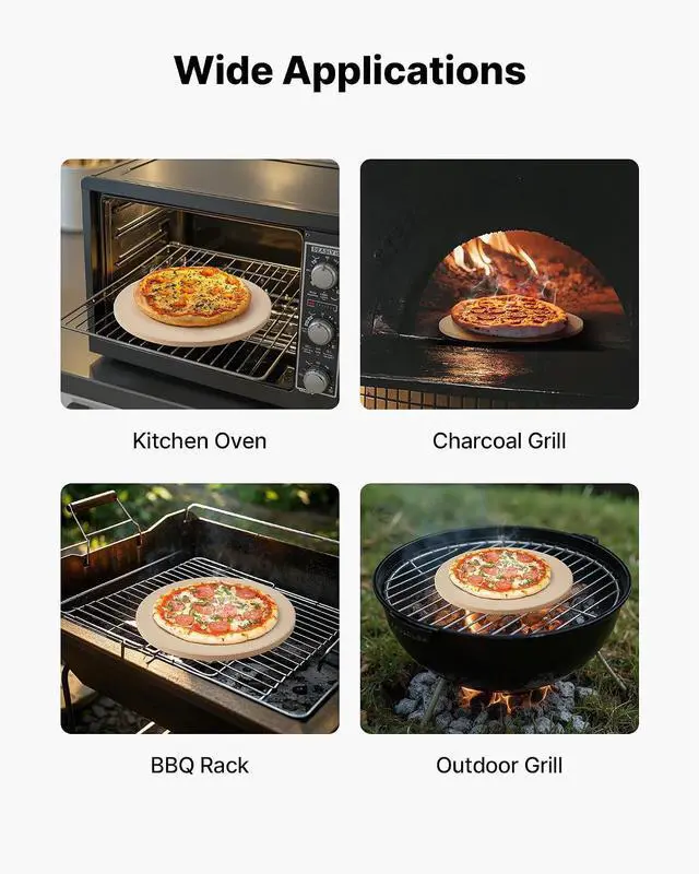 Alt view image 6 of 7 - Pizza Stone, 15 in Round Pizza Stone, 0.67 in Large Cordierite Baking-Stone with Metal Peel, Scrape, 1450 Heat-Resistant Cooking Stones, for Kitchen Oven, Baking Pizzas, BBQ Grill