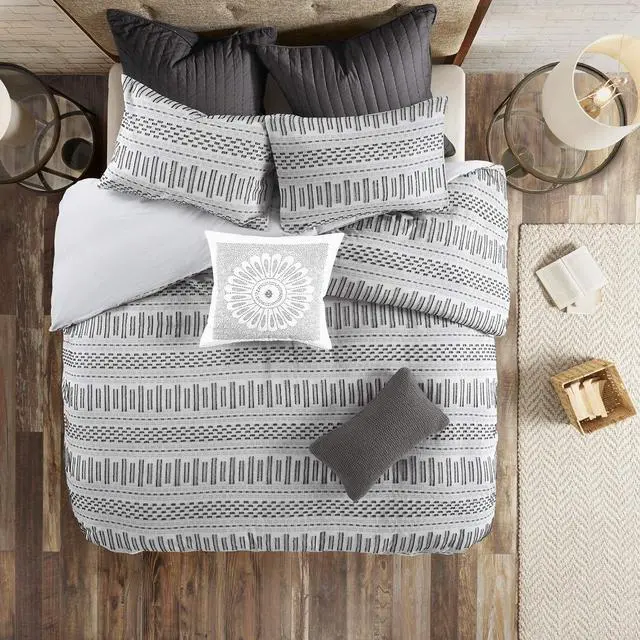 Alt view image 7 of 7 - Soft King/Cal King Cotton Jacquard Duvet Cover Mini SetFarmhouse Style, Matching Shams, Machine Washable, Quilt Sets,Exquisite.