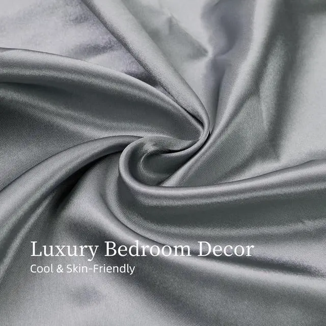 Alt view image 2 of 7 - Ultra-Soft Satin Sheets Full Size Bed Set, Luxury Soft Grey Silky Sheets for Hair and Skin, Non-Fading & Wrinkle Free, 2 Pillowcases, 1 Flat Sheet, 1 Fitted Sheet