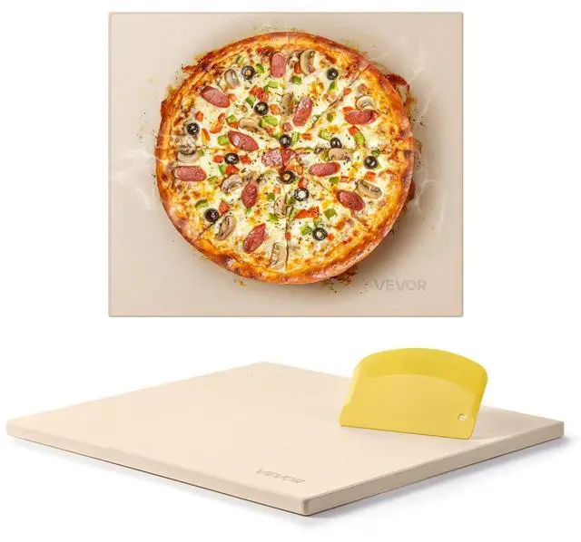 Main image of Pizza Stone, 16 x 14 x 0.6 Inch Rectangular Cordierite Pizza Stone, Large Baking-Stone with Scraper, 1450 Heat-Resistant Cordierite Cooking Stones for Kitchen Bake Oven, BBQ Grill