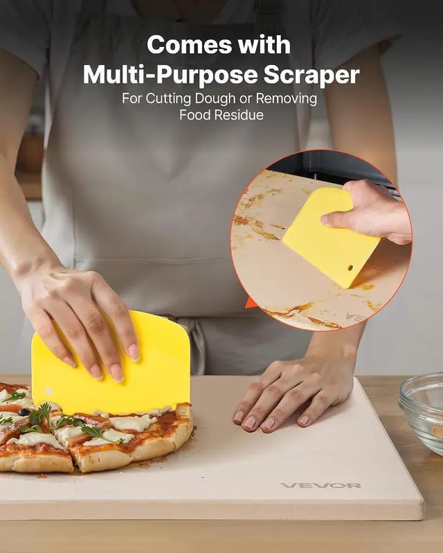 Alt view image 4 of 7 - Pizza Stone, 16 x 14 x 0.6 Inch Rectangular Cordierite Pizza Stone, Large Baking-Stone with Scraper, 1450 Heat-Resistant Cordierite Cooking Stones for Kitchen Bake Oven, BBQ Grill