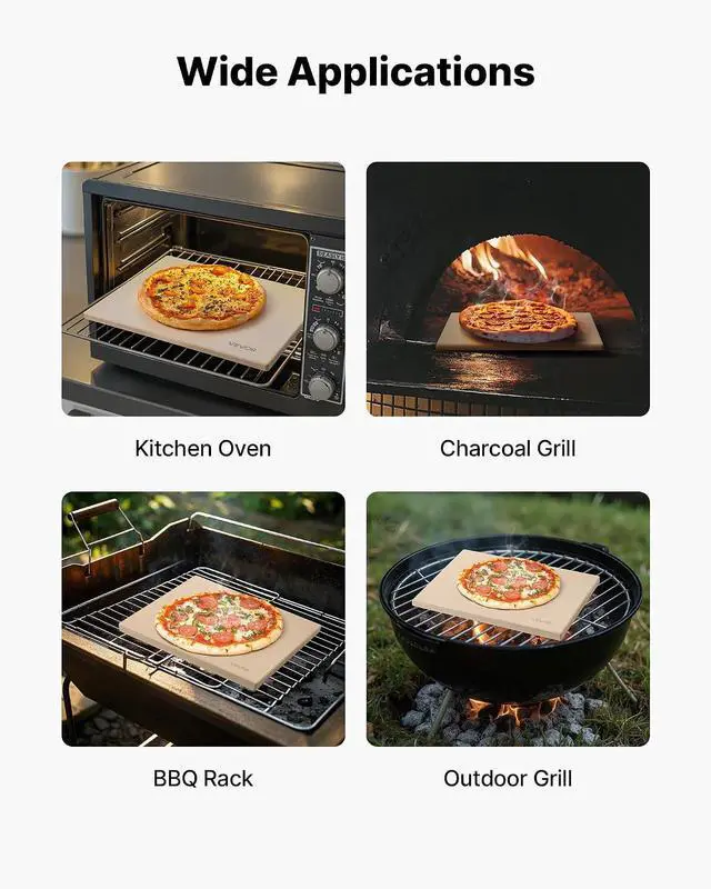 Alt view image 6 of 7 - Pizza Stone, 16 x 14 x 0.6 Inch Rectangular Cordierite Pizza Stone, Large Baking-Stone with Scraper, 1450 Heat-Resistant Cordierite Cooking Stones for Kitchen Bake Oven, BBQ Grill