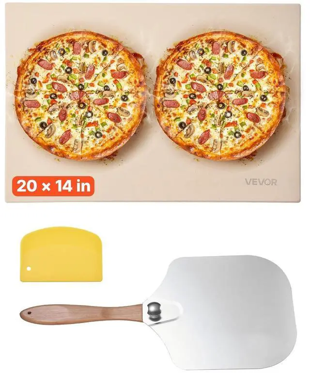 Main image of Pizza Stone, 20 x 14 x 0.6 in Rectangular Cordierite Pizza Stone, 1450 Heat-Resistant Cook Stone, Extra Large Baking-Stone with Metal Peel, Scraper, for Kitchen Bake Oven, BBQ Grill