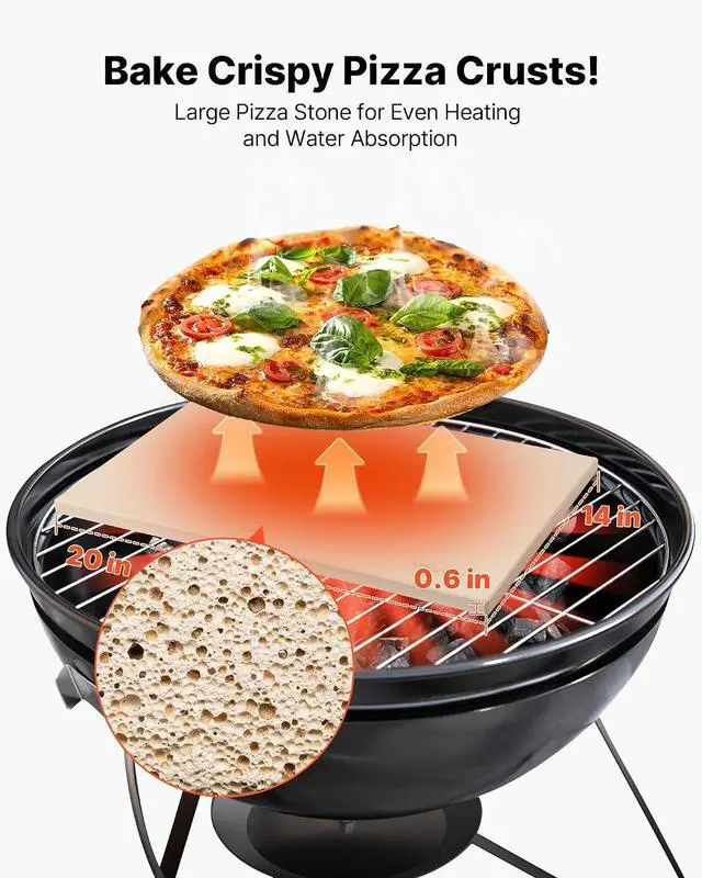 Alt view image 2 of 7 - Pizza Stone, 20 x 14 x 0.6 in Rectangular Cordierite Pizza Stone, 1450 Heat-Resistant Cook Stone, Extra Large Baking-Stone with Metal Peel, Scraper, for Kitchen Bake Oven, BBQ Grill