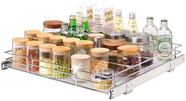 Main image of 21.5" Wx21 Dx3.5 H Pull Out Cabinet Organizer, Heavy Duty Slide Out Pantry Shelves, Chrome-Plated Steel Roll Out Drawers, Storage for Home, Under Sink, 23" Wx22 Dx7 H Install Size for Cabinet