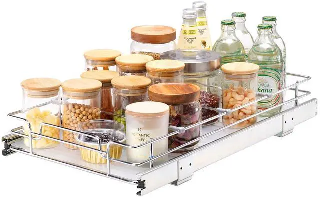 Main image of 12.5"Wx21"Dx3.5"H Pull Out Cabinet Organizer, Heavy Duty Slide Out Pantry Shelves, Chrome-Plated Steel Roll Out Drawer, Drawer Storage for Home Under Sink, 14"Wx22"Dx7"H Install Size for Cabinet