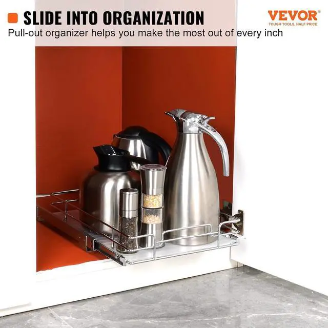 Alt view image 2 of 7 - 12.5"Wx21"Dx3.5"H Pull Out Cabinet Organizer, Heavy Duty Slide Out Pantry Shelves, Chrome-Plated Steel Roll Out Drawer, Drawer Storage for Home Under Sink, 14"Wx22"Dx7"H Install Size for Cabinet