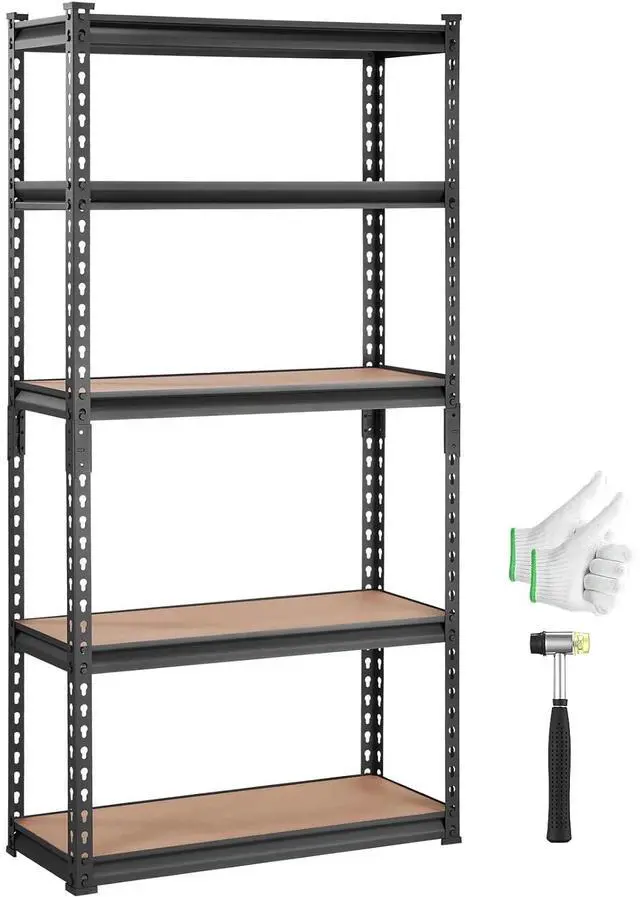 Main image of Storage Shelving Unit, 5-Tier Adjustable, 2000 lbs Capacity, Heavy Duty Garage Shelves Metal Organizer Utility Rack, Black, 30" L x 12" W x 60" H for Kitchen Pantry Basement Bathroom Laundry