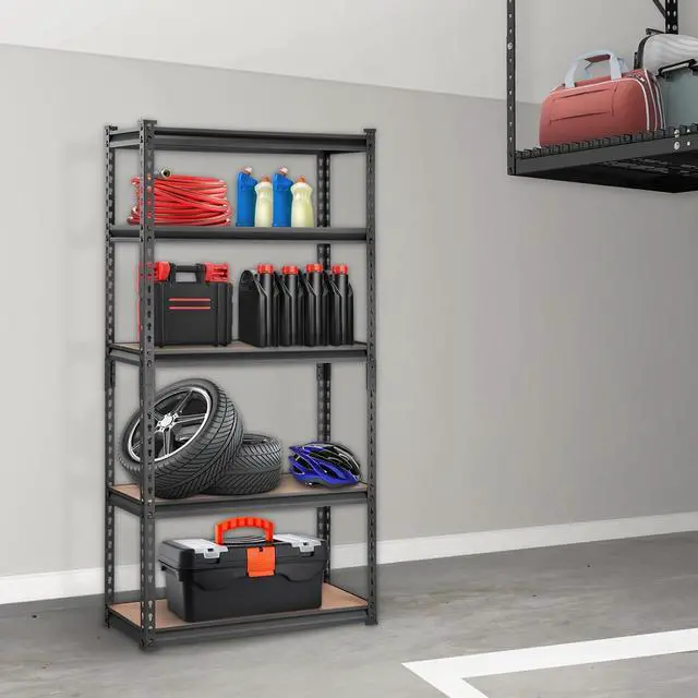 Alt view image 2 of 7 - Storage Shelving Unit, 5-Tier Adjustable, 2000 lbs Capacity, Heavy Duty Garage Shelves Metal Organizer Utility Rack, Black, 30" L x 12" W x 60" H for Kitchen Pantry Basement Bathroom Laundry