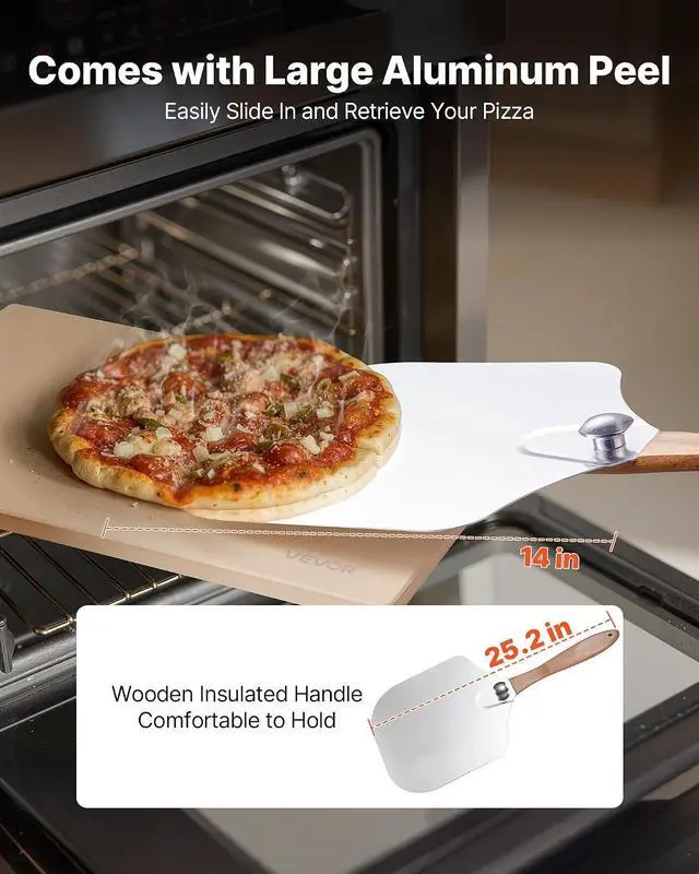 Alt view image 4 of 7 - Pizza Stone, 20 x 14 x 0.6 in Rectangular Cordierite Pizza Stone, 1450 Heat-Resistant Cook Stone, Extra Large Baking-Stone with Metal Peel, Scraper, for Kitchen Bake Oven, BBQ Grill