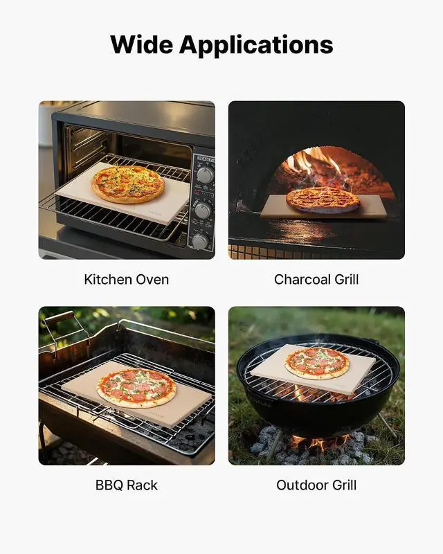 Alt view image 6 of 7 - Pizza Stone, 20 x 14 x 0.6 in Rectangular Cordierite Pizza Stone, 1450 Heat-Resistant Cook Stone, Extra Large Baking-Stone with Metal Peel, Scraper, for Kitchen Bake Oven, BBQ Grill