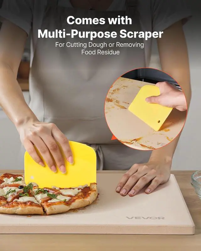 Alt view image 4 of 7 - Pizza Stone, 15 x 12 x 0.6 in Rectangular Cordierite Pizza Stone, Extra Large Baking Stone with Scraper, 1450 Heat-Resistant Bread Stone, for Kitchen Oven, Baking Bread & Pizzas, BBQ Grill