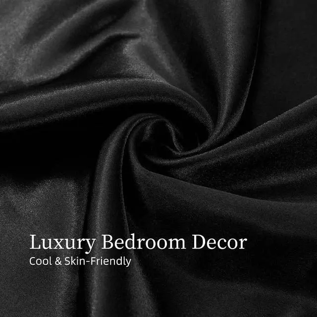 Alt view image 2 of 7 - Ultra-Soft Satin Sheets King Size Bed Set, Luxury Soft Black Silky Sheets for Hair and Skin, Non-Fading & Wrinkle Free, 2 Pillowcases, 1 Flat Sheet, 1 Fitted Sheet