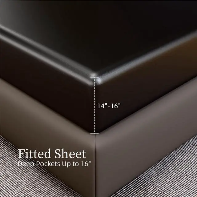 Alt view image 5 of 7 - Ultra-Soft Satin Sheets King Size Bed Set, Luxury Soft Black Silky Sheets for Hair and Skin, Non-Fading & Wrinkle Free, 2 Pillowcases, 1 Flat Sheet, 1 Fitted Sheet