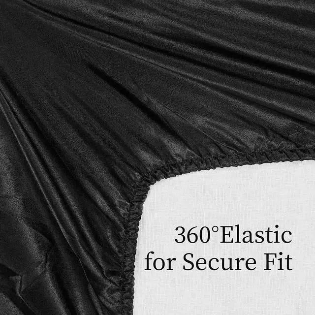 Alt view image 4 of 7 - Ultra-Soft Satin Sheets King Size Bed Set, Luxury Soft Black Silky Sheets for Hair and Skin, Non-Fading & Wrinkle Free, 2 Pillowcases, 1 Flat Sheet, 1 Fitted Sheet