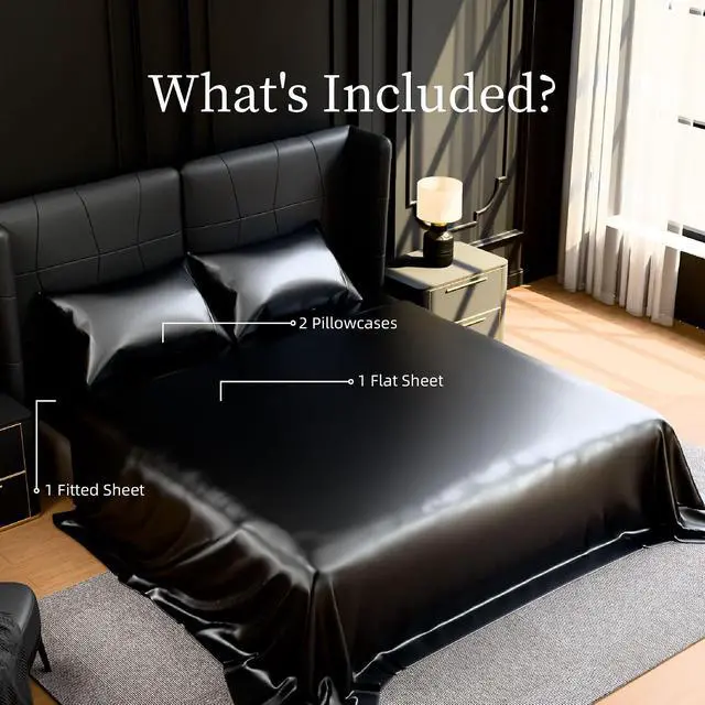 Alt view image 7 of 7 - Ultra-Soft Satin Sheets King Size Bed Set, Luxury Soft Black Silky Sheets for Hair and Skin, Non-Fading & Wrinkle Free, 2 Pillowcases, 1 Flat Sheet, 1 Fitted Sheet