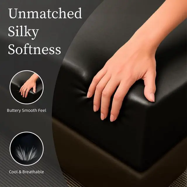 Alt view image 3 of 7 - Ultra-Soft Satin Sheets Queen Size Bed Set, Luxury Soft Black Silky Sheets for Hair and Skin, Non-Fading & Wrinkle Free, 2 Pillowcases, 1 Flat Sheet, 1 Fitted Sheet