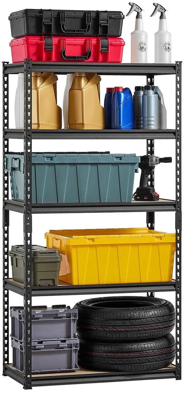 Main image of Storage Shelves, 2000 lbs, 5 Tier Garage Storage Shelving, 16" D x 32" W x 62.8" H Adjustable Metal Shelves for Garage Shelves Utility Rack Shelf, Ideal for Kitchen, Warehouse, Basement, Black