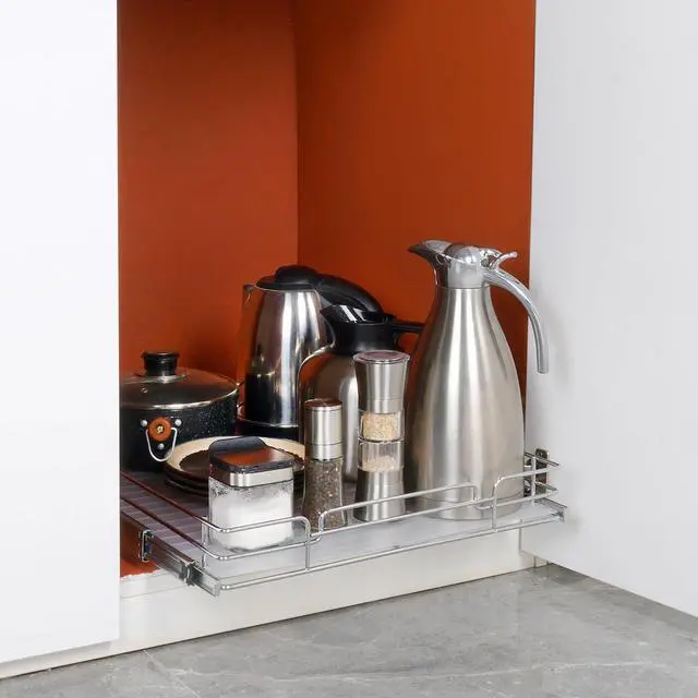Alt view image 7 of 7 - 18.5"Wx21"Dx3.5"H Pull Out Cabinet Organizer, Heavy Duty Slide Out Pantry Shelves, Chrome-Plated Steel Roll Out Drawer, Drawer Storage for Home Under Sink, 20"Wx22"Dx7"H Install Size for Cabinet
